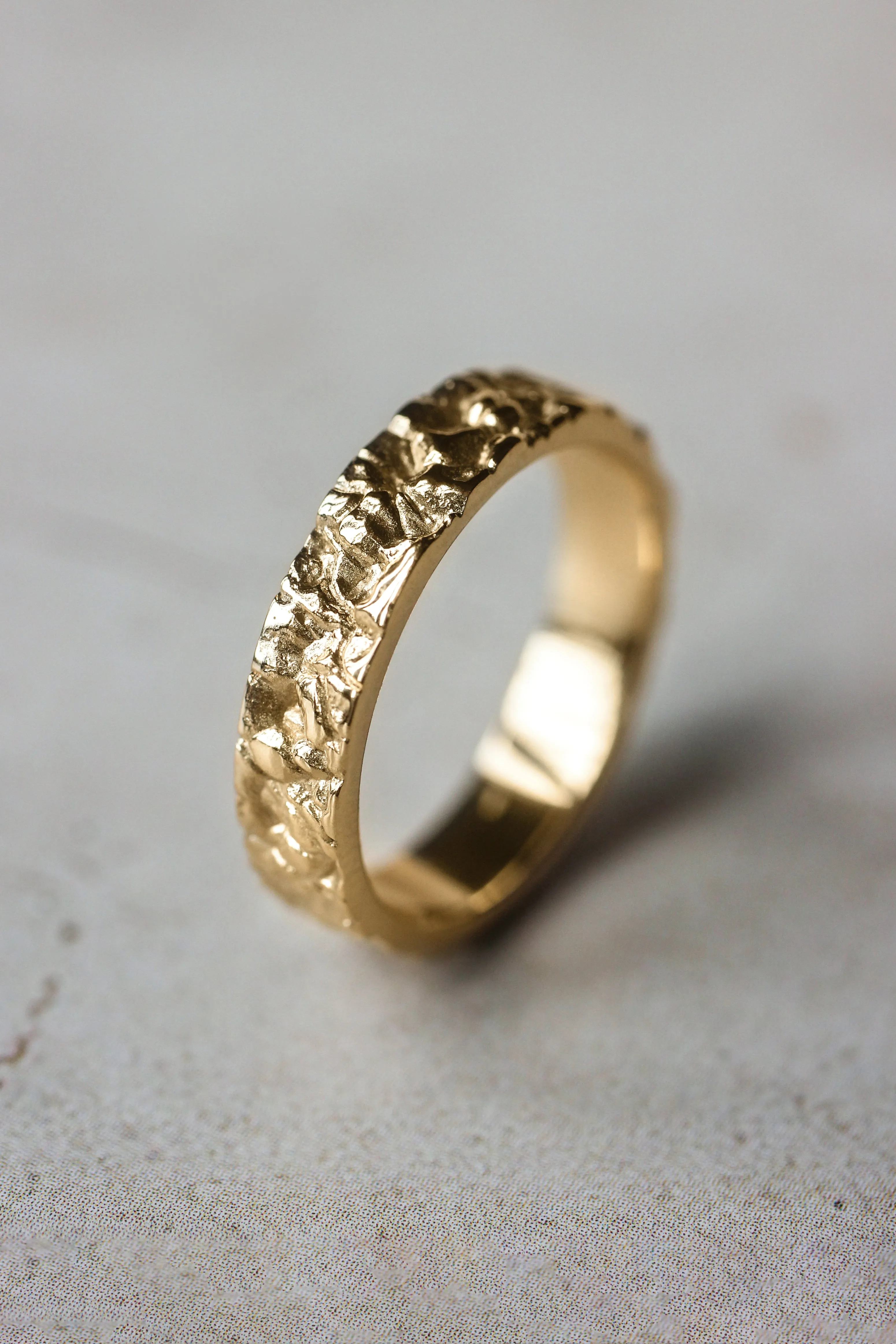 Wedding bands set for couple, rock textured rings