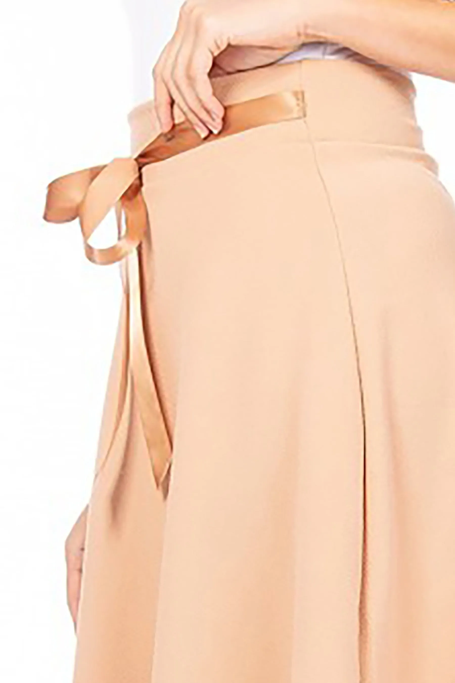 Women's Elegant Solid A-Line Midi Skirt with High Waist and Satin Tie Belt