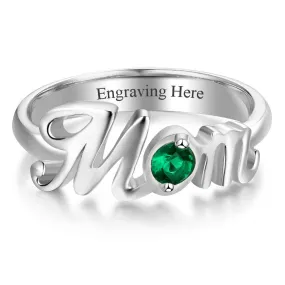 Word "Mom" Shape Personalized Gift For Mother Birthstone Rings For Women 925 Sterling Silver Jewelry